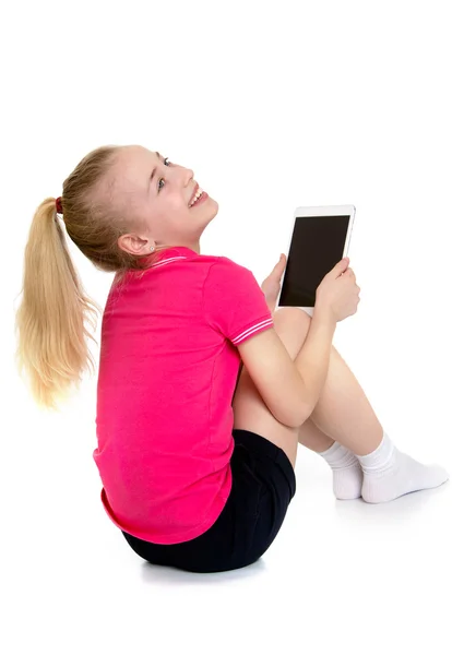 Tablet bilgisayar ile kız — Stok fotoğraf