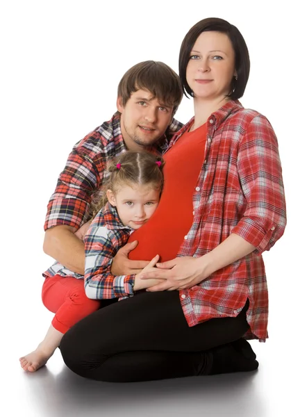 임신한 여 자가 그녀의 가족과 함께 — 스톡 사진
