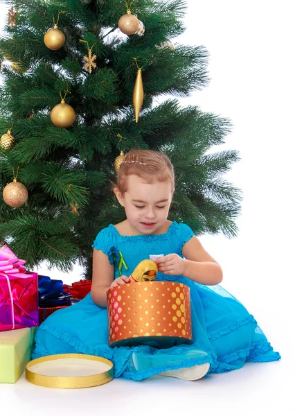 Elegant flicka nära julgranen — Stockfoto