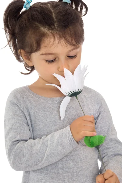 Schattig klein meisje met najaar vacht. — Stockfoto