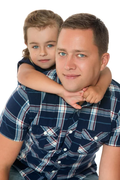 Girl hugging dads neck — Stock Photo, Image