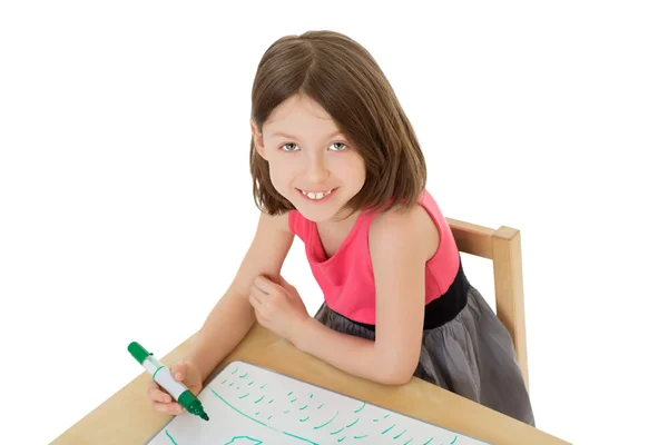 Little Girl draws — Stock Photo, Image