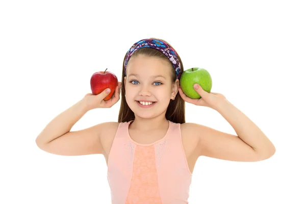 Meisje met Apple in handen — Stockfoto