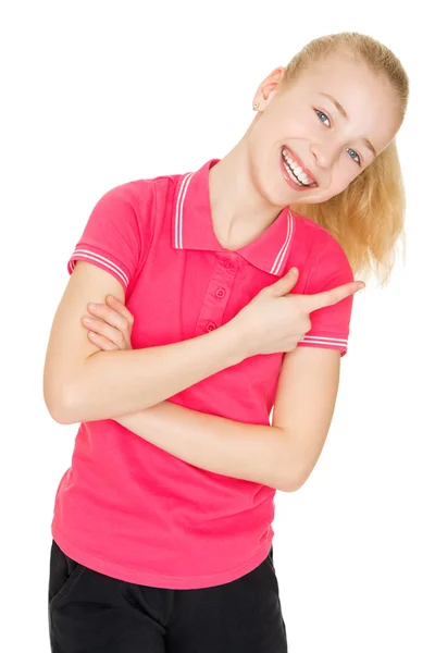 Mädchen zeigt Finger — Stockfoto