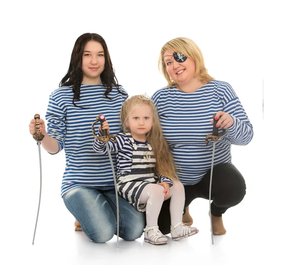 Family pirate costumes — Stok fotoğraf