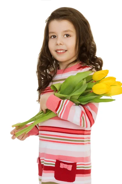 Meisje met een boeket bloemen — Stockfoto