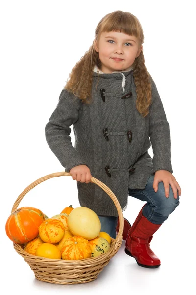 Little girl with basket — Stock Photo, Image