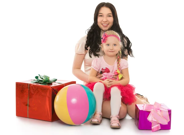 Two girls with boxes for gifts — Stock Photo, Image