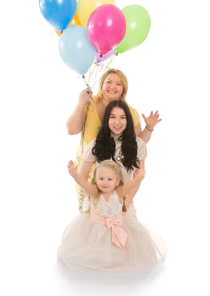 Šťastná rodina s balónky — Stock fotografie