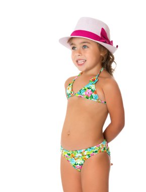 Kız bir mayo ve şapka