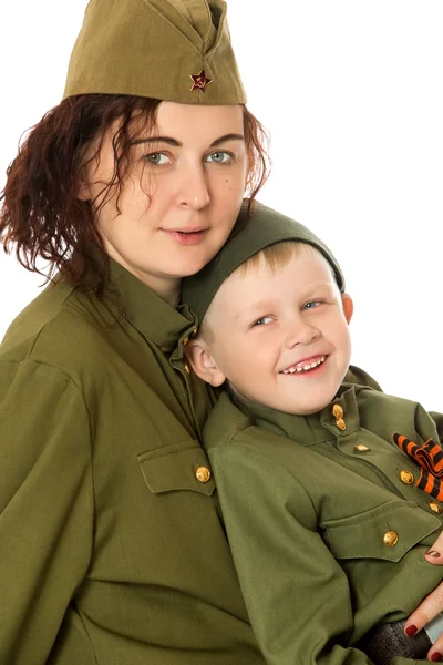 Mother and son in fatigues — Stock Photo, Image