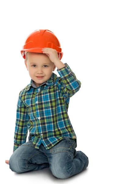 Niño pequeño con un sombrero duro — Foto de Stock