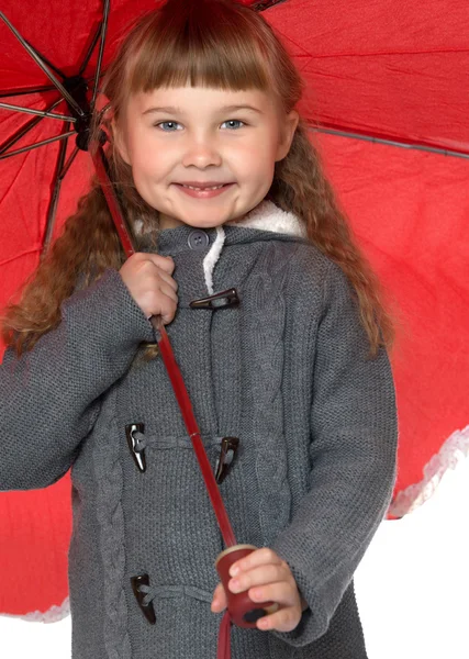 Chica sosteniendo paraguas — Foto de Stock