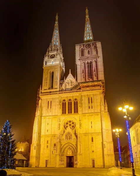 Zagreb Cathedral at night, Croatia — Stock Photo, Image