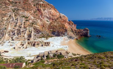 Terk edilmiş kükürt mayın beach, Milos island, Cyclades, Yunanistan
