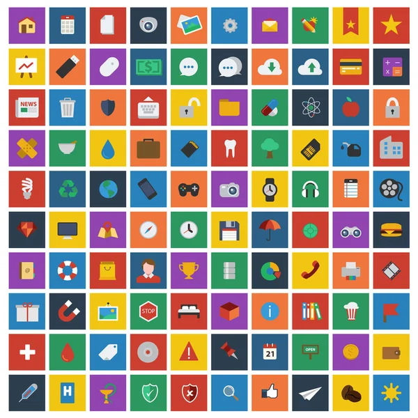 100 Universal Flat Icons for Web — Stock Vector