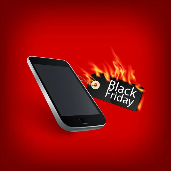 Vurige zwarte vrijdag verkoop design met slimme telefoon — Stockvector