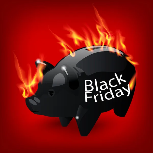 Fiery black friday sale design with Piggy bank — Stock Vector