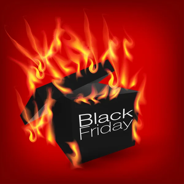 Fiery black friday sale design with box — Stock Vector