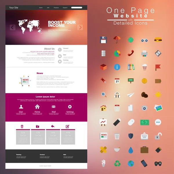 Eine Seite Website-Design-Vorlage. Alles in einem Set für Website des Vektorgrafiken