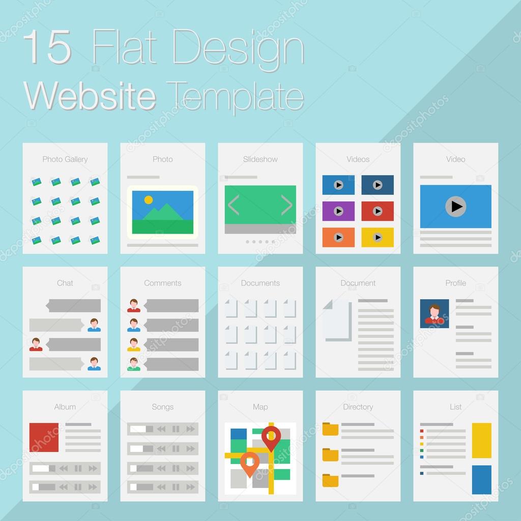 Vector collection of flat website templates on blue background. 