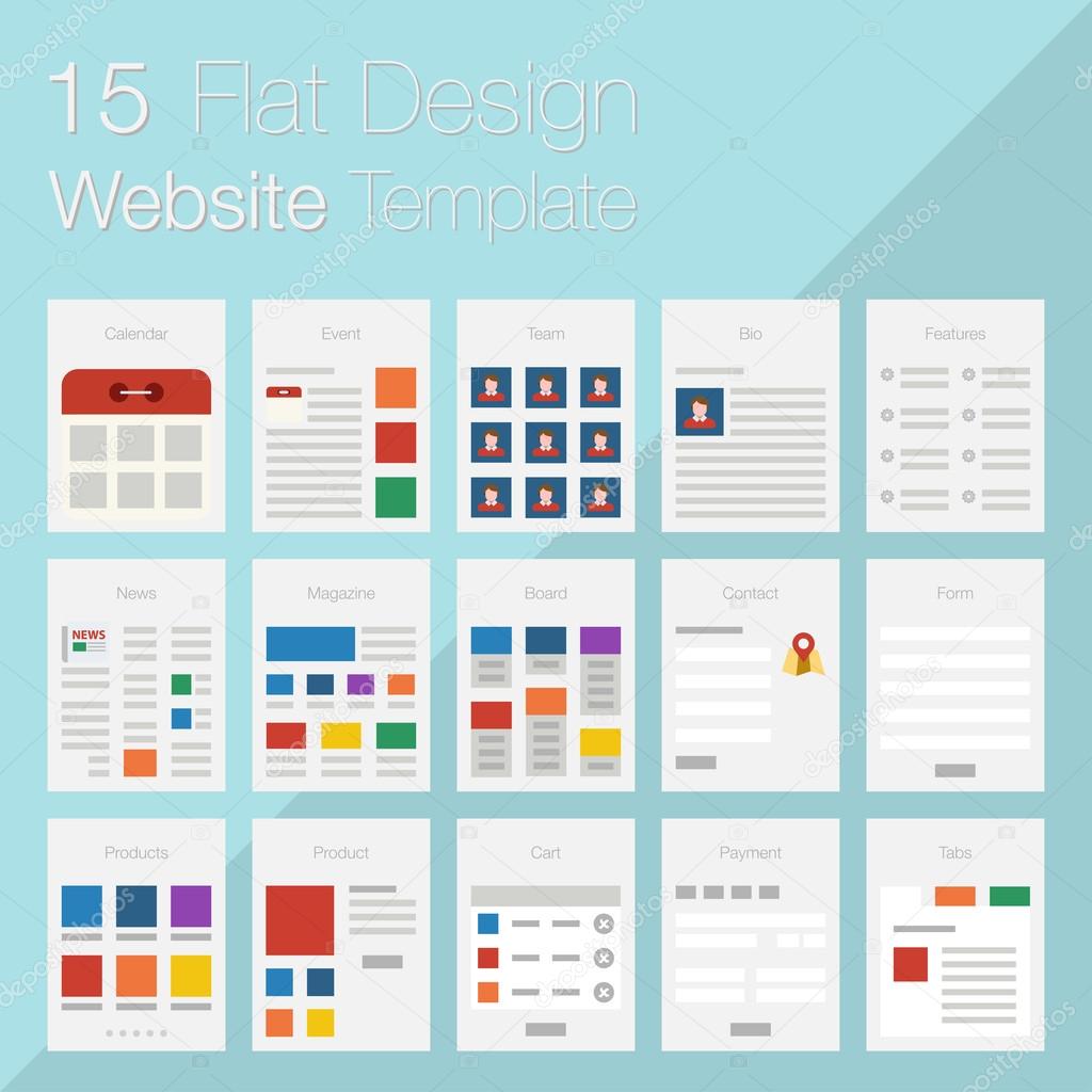 Vector collection of flat website templates on blue background. 