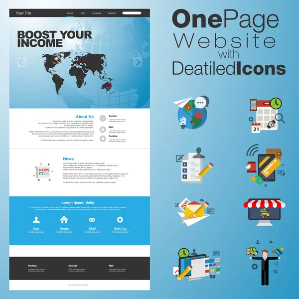 One page website design template. All in one set for website des Royalty Free Stock Illustrations