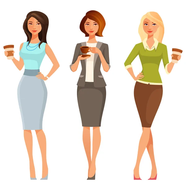 Jeunes femmes en mode casual smart, appréciant le café — Image vectorielle