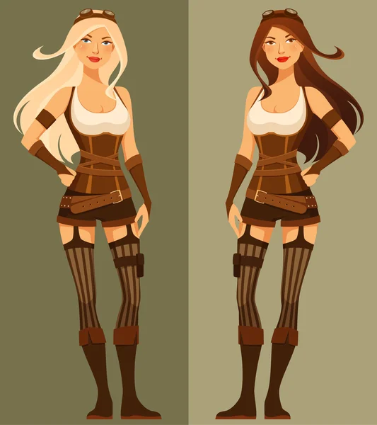 Niña de hermosos dibujos animados steampunk — Vector de stock