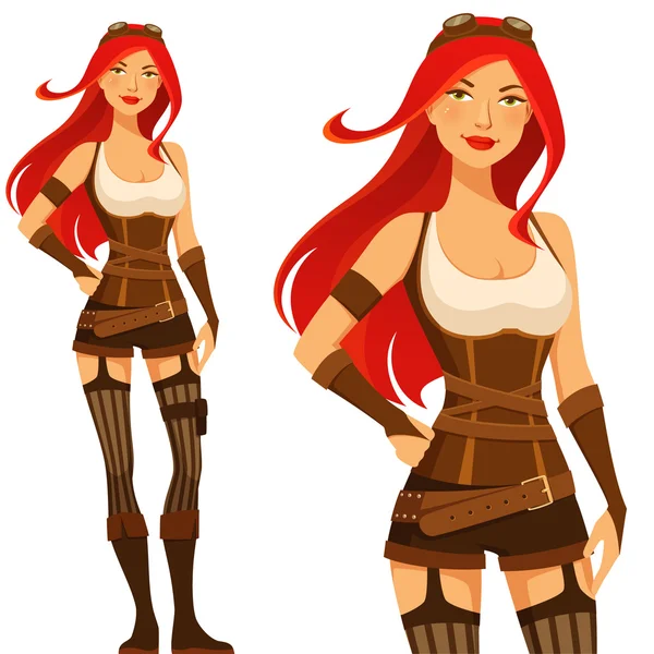 Стимпанк сексуальная девушка с красными волосами — стоковый вектор