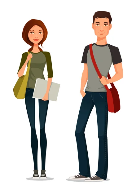 Cartoon illustration of students in casual clothes — Vector de stock