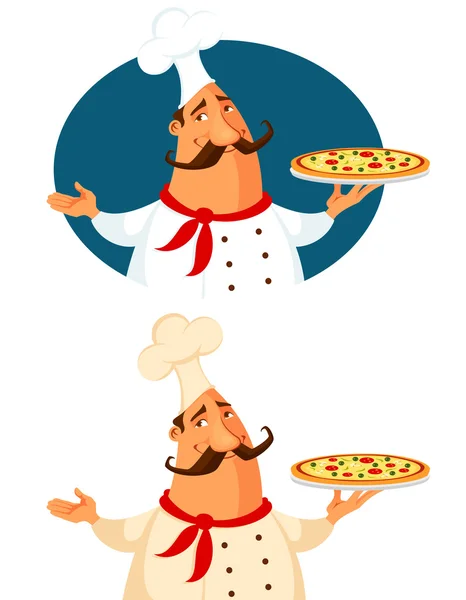 Pizza chef komik karikatür çizimi — Stok Vektör