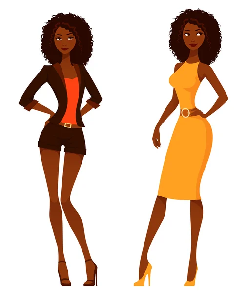 Elegant African American women with natural curly hair — Stock Vector