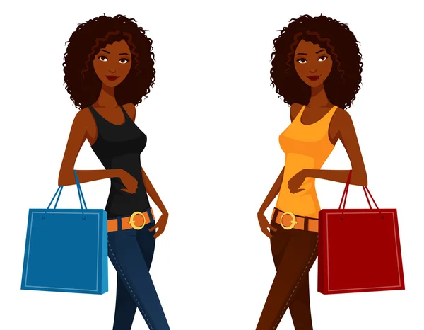 Hermosa mujer afroamericana de compras — Vector de stock
