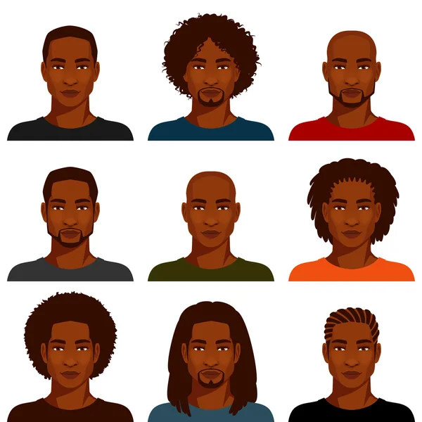 African American men with various hairstyle and beard — Stock Vector