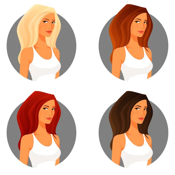 Beautiful young woman with various hair color — Stock Vector