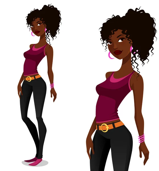 Young African American girl in street fashion outfit — Stock Vector