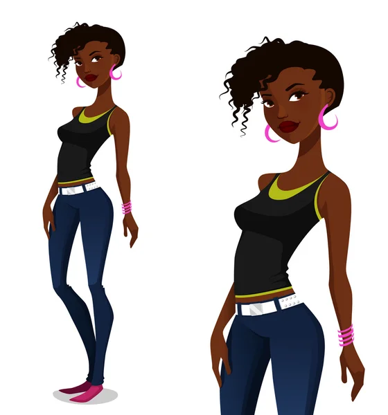 Cool African American girl in street fashion outfit — Stock Vector