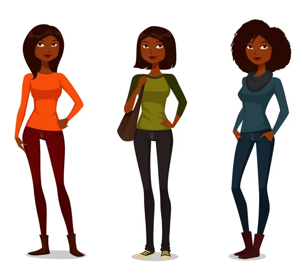 Cute African American meisjes in casual kleding — Stockvector
