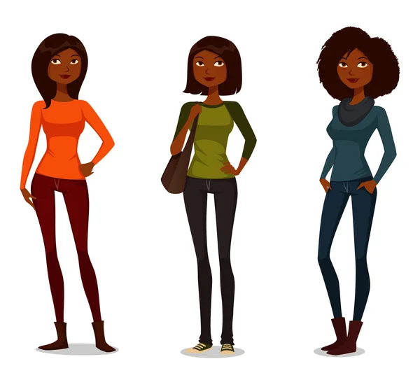 Lindas chicas afroamericanas en ropa casual — Vector de stock