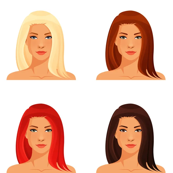 Giovane donna attraente con colore differente dei capelli — Vettoriale Stock