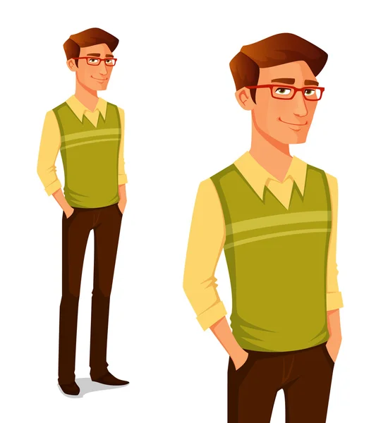 Tecknad bild av en ung kille i hipster mode — Stock vektor