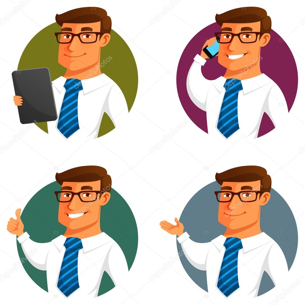 Funny cartoon businessman in various poses