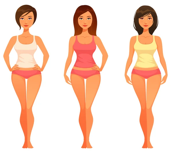 Cartoon afbeelding van een jonge vrouw met gezonde slanke lichaam — Stockvector