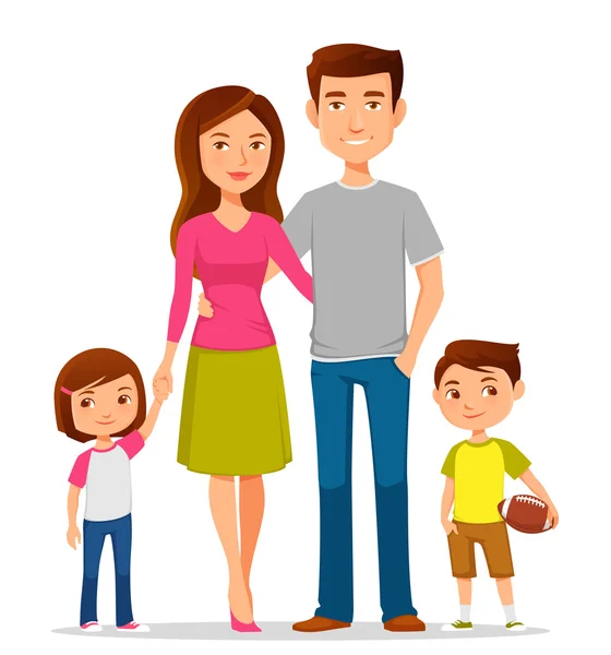 Cute cartoon familie in kleurrijke casual kleding — Stockvector