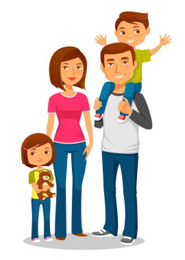 cute happy family with two kids clipart