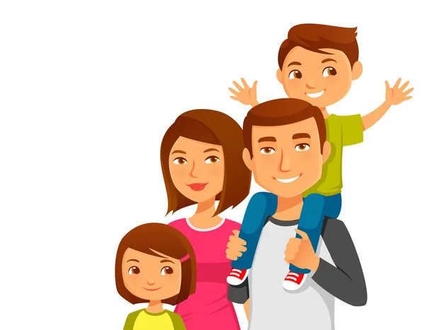 Χαριτωμένο ευτυχισμένη οικογένεια με δύο παιδιά — Διανυσματικό Αρχείο