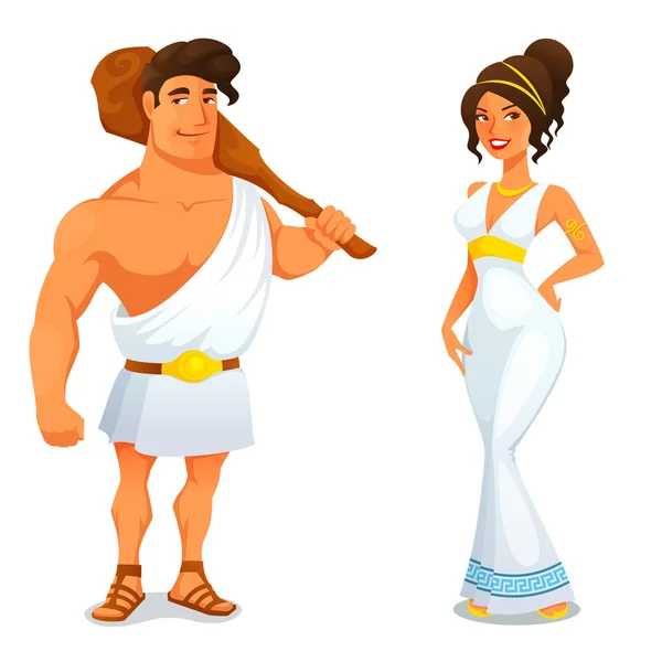Antico eroe Ercole e una bella ragazza greca — Vettoriale Stock