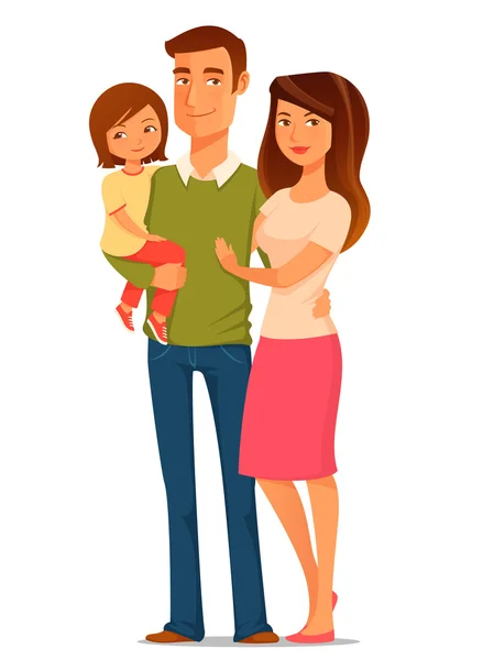 Niedliche Cartoon-Illustration einer glücklichen jungen Familie Vektorgrafiken