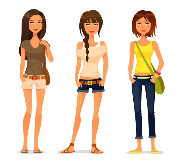 Cute teenage girls in spring or summer fashion clothes — Stock Vector